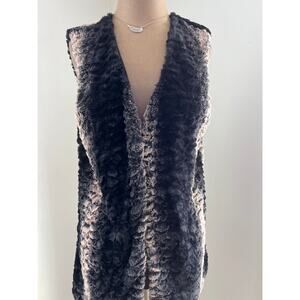 Cupio‎ faux fur long vest lined black tan LG soft fancy ombre